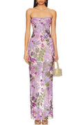 Flowering Girl Women Elara Floral Sequin Embroidered Strapless Maxi Dress - Purple