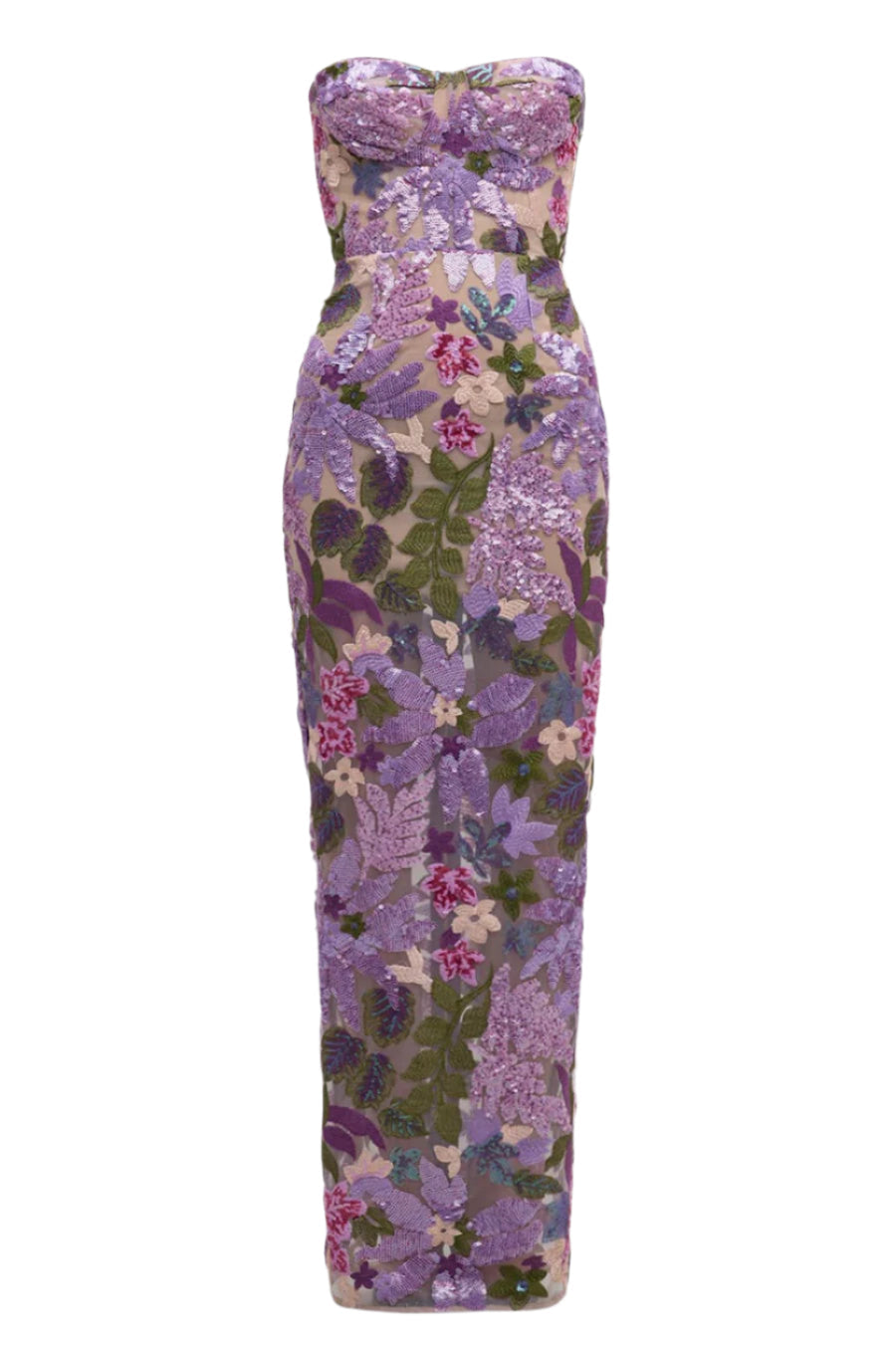 Flowering Girl Women Elara Floral Sequin Embroidered Strapless Maxi Dress - Purple