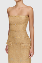 Flowering Girl Women Elborno Gold Embellished Strapless Midi Dress