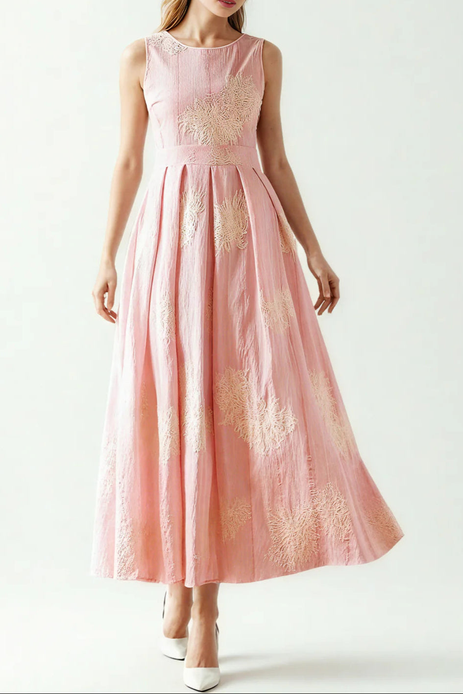 Flowering Girl Women Crochet Sleeveless Backless Maxi Dress In Pink