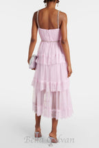 Flowering Girl Women Elgine Crystal-Embellished Lace-trimmed Midi Dress