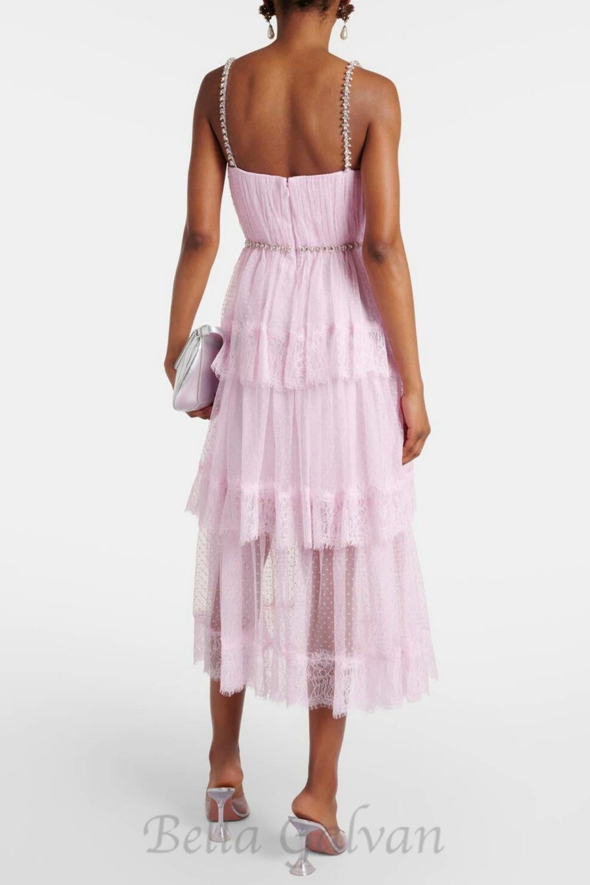 Flowering Girl Women Elgine Crystal-Embellished Lace-trimmed Midi Dress
