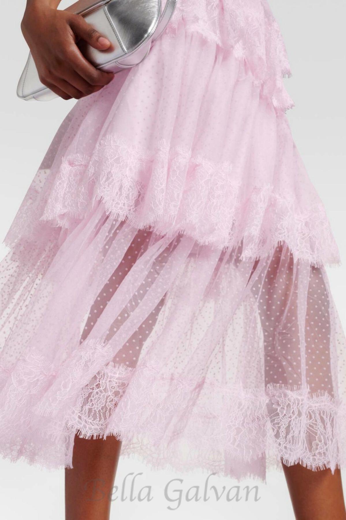 Flowering Girl Women Elgine Crystal-Embellished Lace-trimmed Midi Dress