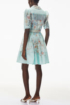 leila Mint Green Floral Print Mini shirt Dress