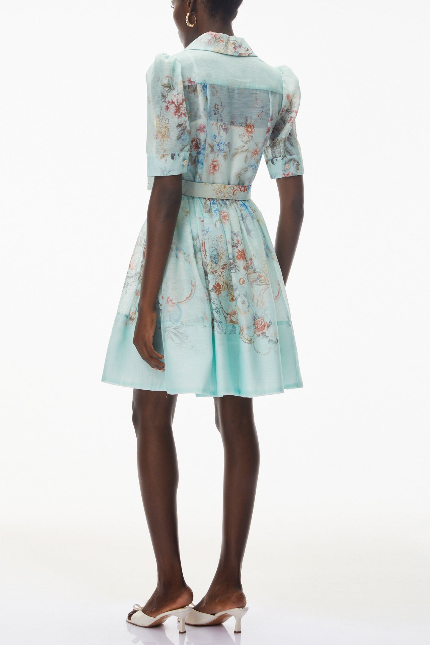 leila Mint Green Floral Print Mini shirt Dress