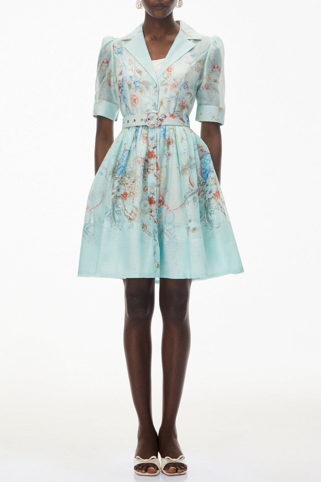 leila Mint Green Floral Print Mini shirt Dress