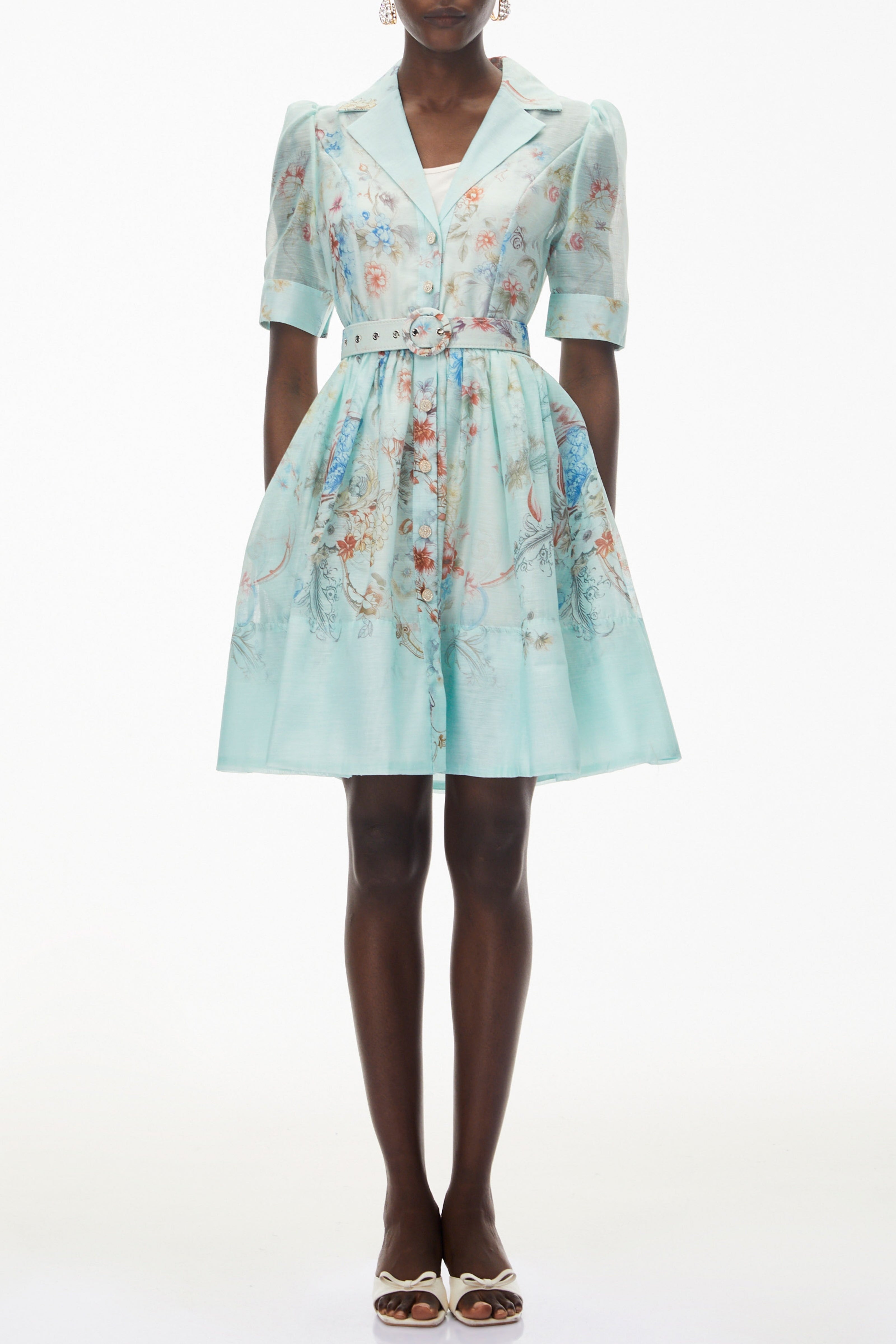 leila Mint Green Floral Print Mini shirt Dress