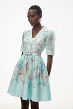 leila Mint Green Floral Print Mini shirt Dress