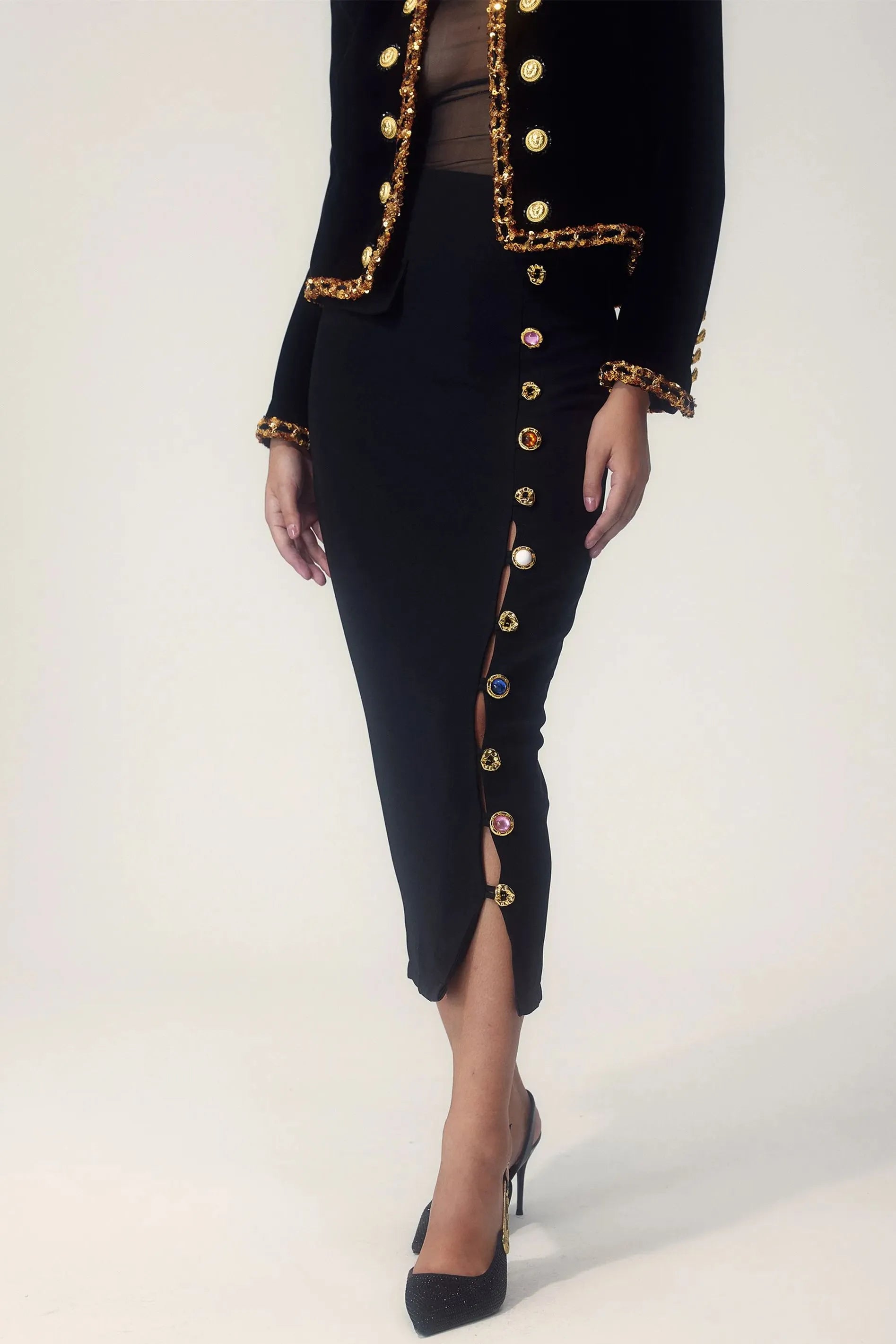 Flowering Girl Women Ella Gem Button Down Pencil Midi Skirt