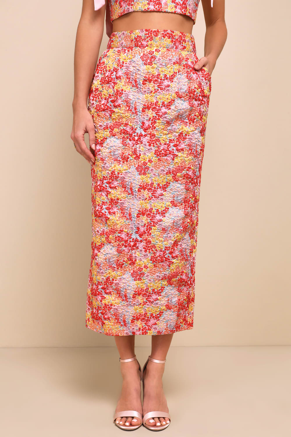Flowering Girl Women Pink Multi Metallic Tie-Strap Two-Piece Midi Dress