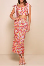 Flowering Girl Women Pink Multi Metallic Tie-Strap Two-Piece Midi Dress