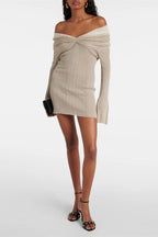 Flowering Girl Women Elma Off Shoulder Flared Knit Mini Dress