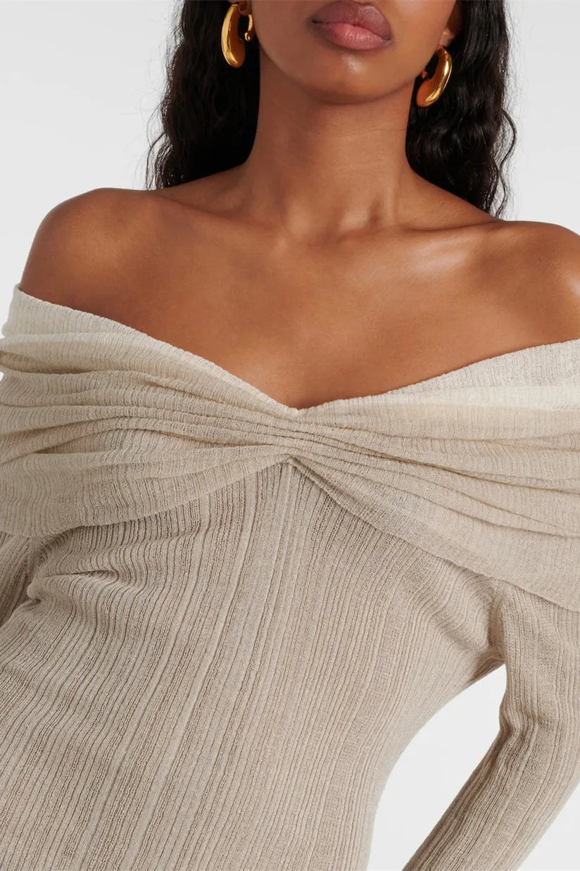 Flowering Girl Women Elma Off Shoulder Flared Knit Mini Dress