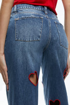 Flowering Girl Women Elowen Heart Embroidered Cutout Jeans