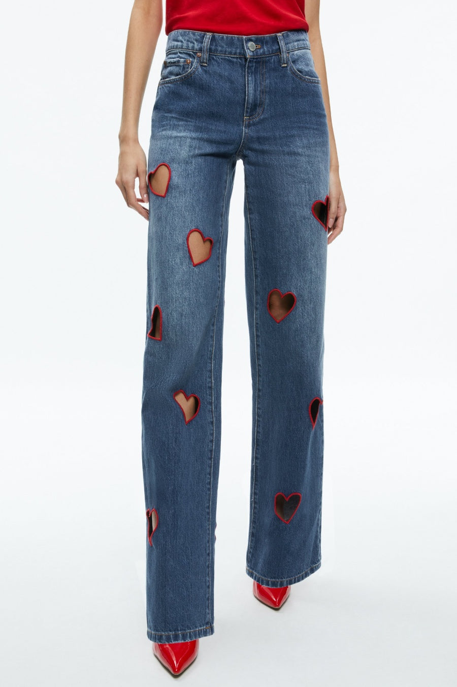 Flowering Girl Women Elowen Heart Embroidered Cutout Jeans