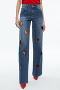 Flowering Girl Women Elowen Heart Embroidered Cutout Jeans