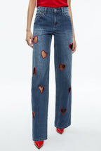 Flowering Girl Women Elowen Heart Embroidered Cutout Jeans