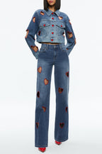 Flowering Girl Women Elowen Heart Embroidered Cutout Jeans