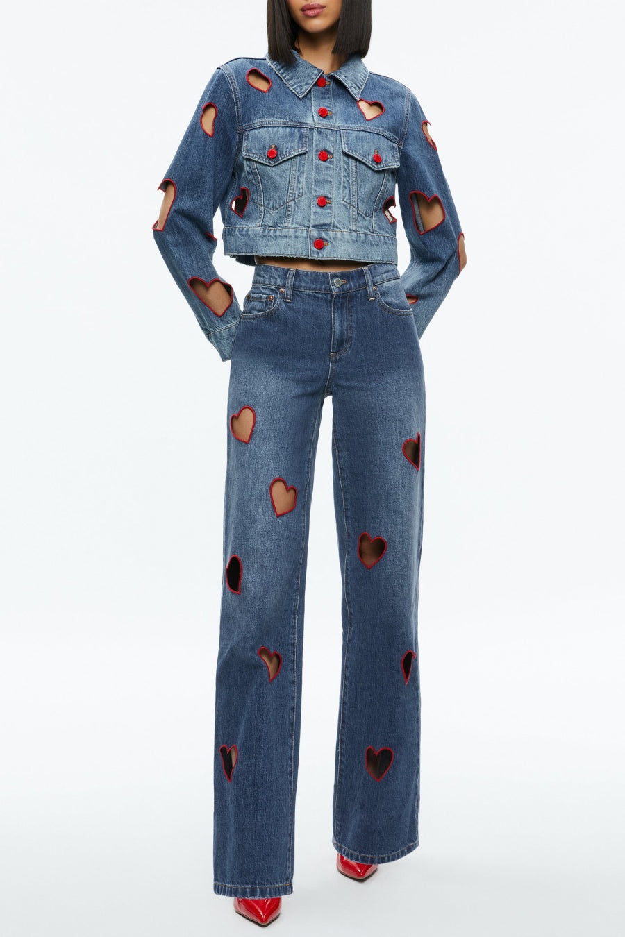 Flowering Girl Women Elowen Heart Embroidered Cutout Jeans