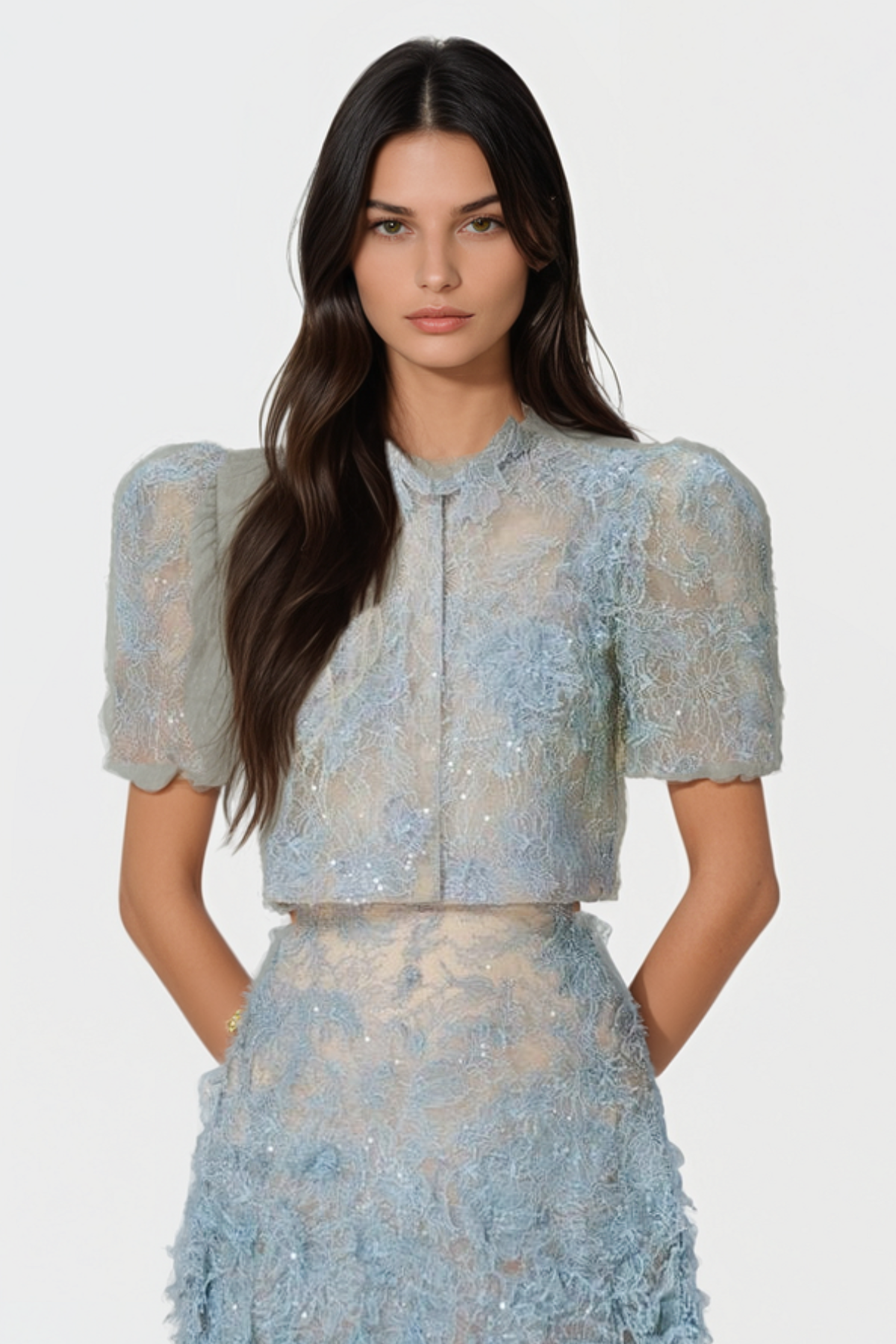 Flowering Girl Women Elsea Lace Top & Mini Skirt Set - Blue
