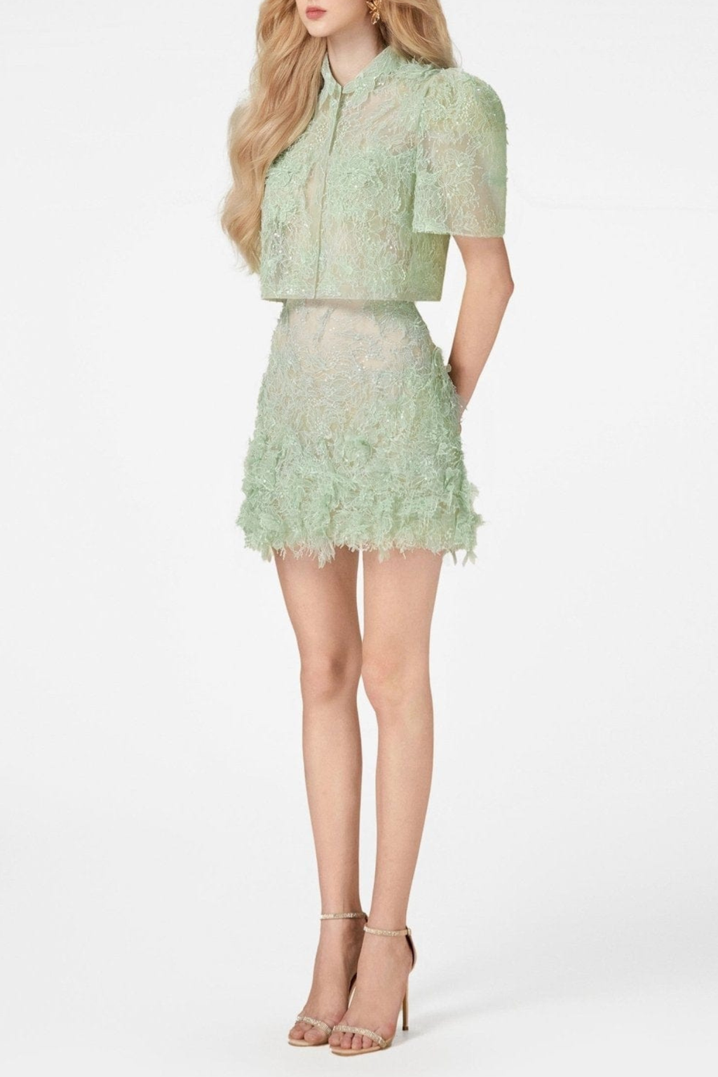 Flowering Girl Women Elsea Lace Top & Mini Skirt Set - Green