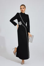 Flowering Girl Women nicola Diamond embellished long sleeve Maxi Dress - black