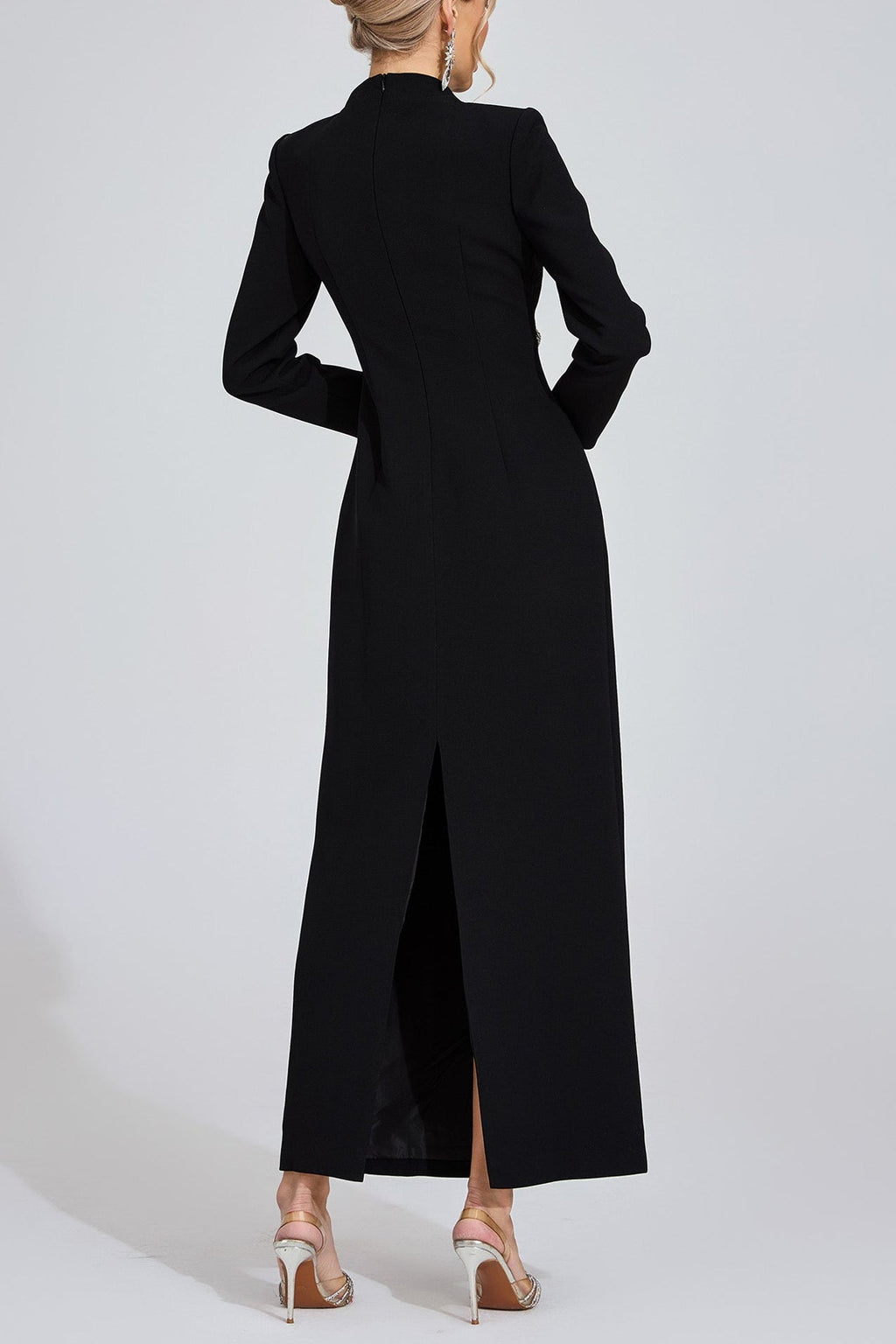 Flowering Girl Women nicola Diamond embellished long sleeve Maxi Dress - black