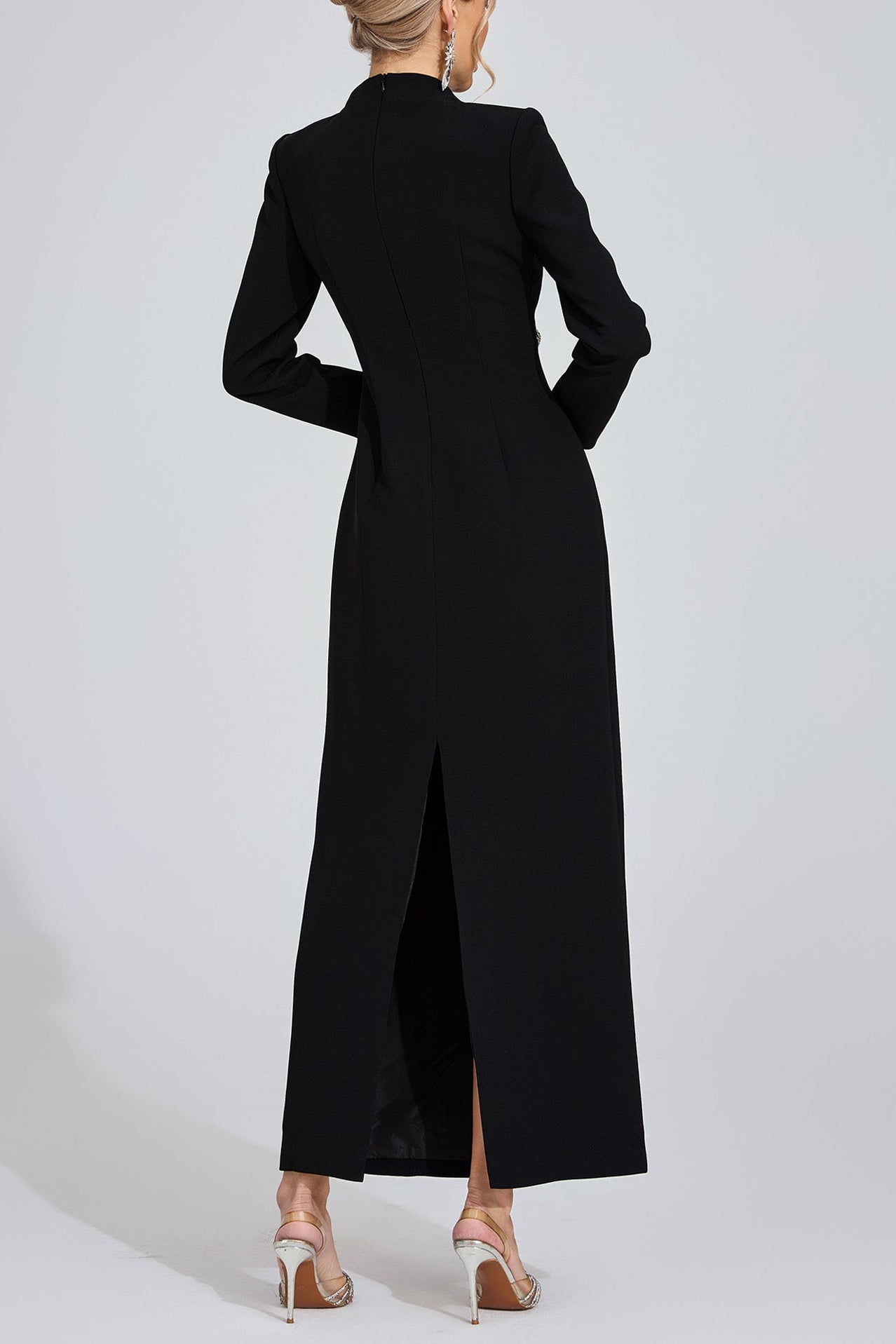 nicola Diamond embellished long sleeve Maxi Dress - black