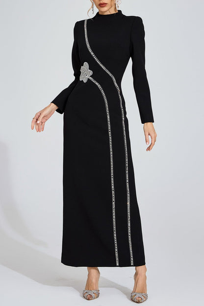 nicola Diamond embellished long sleeve Maxi Dress - black