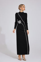 Flowering Girl Women nicola Diamond embellished long sleeve Maxi Dress - black