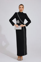 Flowering Girl Women nicola Diamond embellished long sleeve Maxi Dress - black