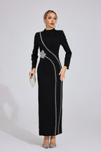 Flowering Girl Women nicola Diamond embellished long sleeve Maxi Dress - black