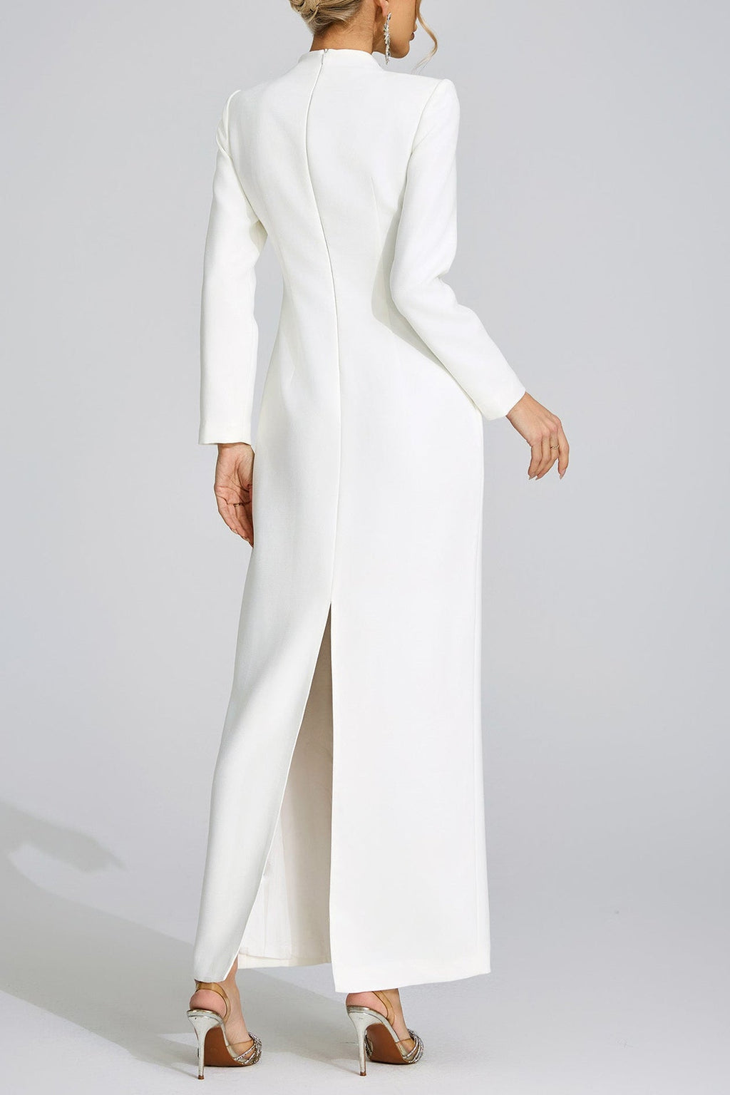 Flowering Girl Women nicola Diamond embellished long sleeve Maxi Dress - white