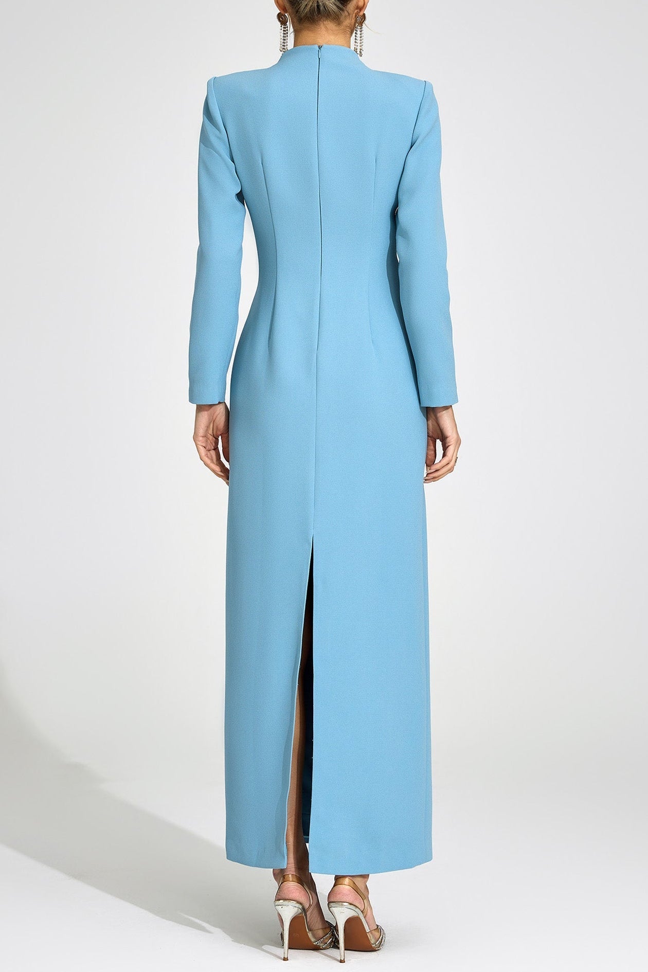 nicola Diamond embellished long sleeve Maxi Dress - blue