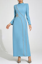 Flowering Girl Women nicola Diamond embellished long sleeve Maxi Dress - blue