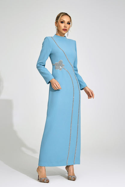 nicola Diamond embellished long sleeve Maxi Dress - blue