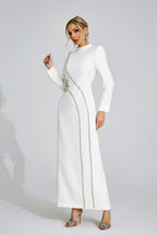 Flowering Girl Women nicola Diamond embellished long sleeve Maxi Dress - white