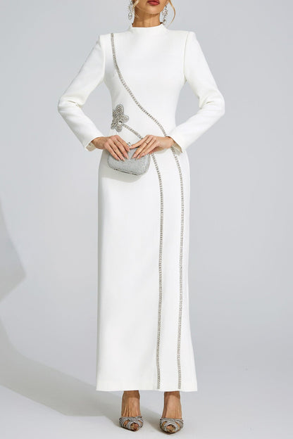nicola Diamond embellished long sleeve Maxi Dress - white