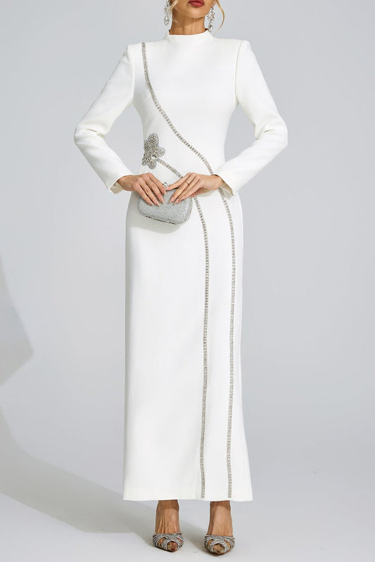 nicola Diamond embellished long sleeve Maxi Dress - white