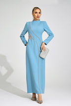 Flowering Girl Women nicola Diamond embellished long sleeve Maxi Dress - blue