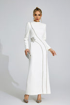 Flowering Girl Women nicola Diamond embellished long sleeve Maxi Dress - white