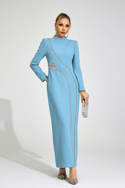 nicola Diamond embellished long sleeve Maxi Dress - blue