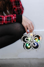Flowering Girl Women Elysa Flower Diamante Satin Clutch - Black