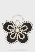 Flowering Girl Women Elysa Flower Diamante Satin Clutch - Black