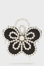 Flowering Girl Women Elysa Flower Diamante Satin Clutch - Black