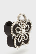 Flowering Girl Women Elysa Flower Diamante Satin Clutch - Black