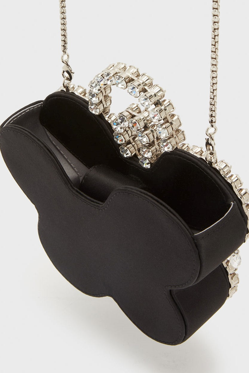 Flowering Girl Women Elysa Flower Diamante Satin Clutch - Black
