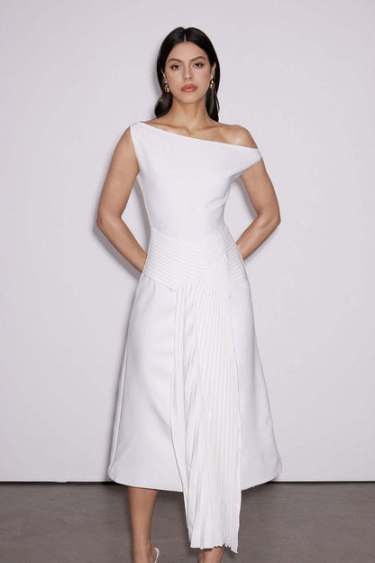 Emanuele Asymmetric One Shoulder Ruch Midi Dress