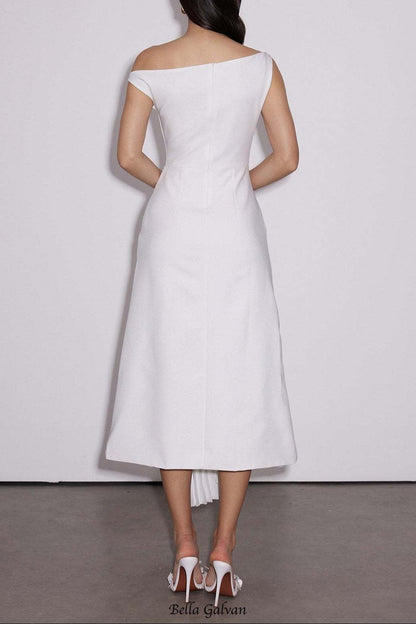 Emanuele Asymmetric One Shoulder Ruch Midi Dress
