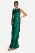 Flowering Girl Women Satin Cowl Back Maxi Dress In Green